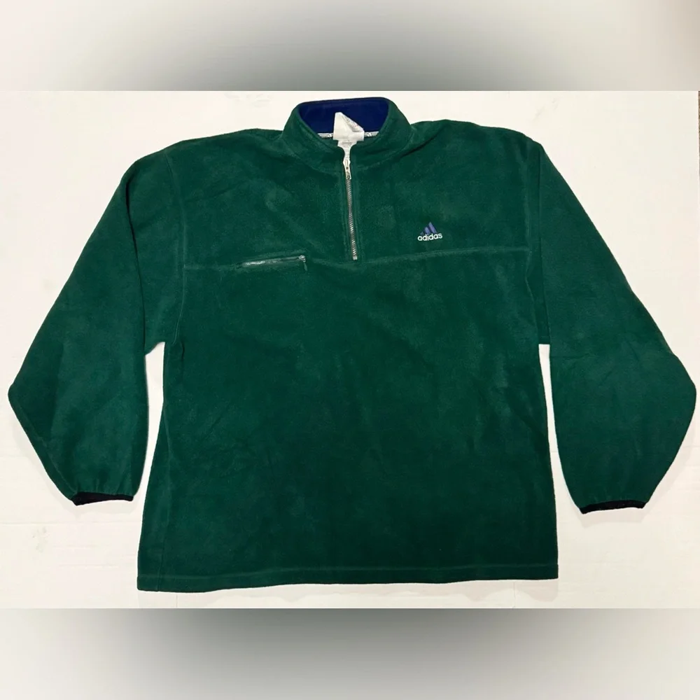 Vintage Adidas Pullover Men 2XL 1/4 Zip Fleece Green with Purple Logo 90s 0130A4